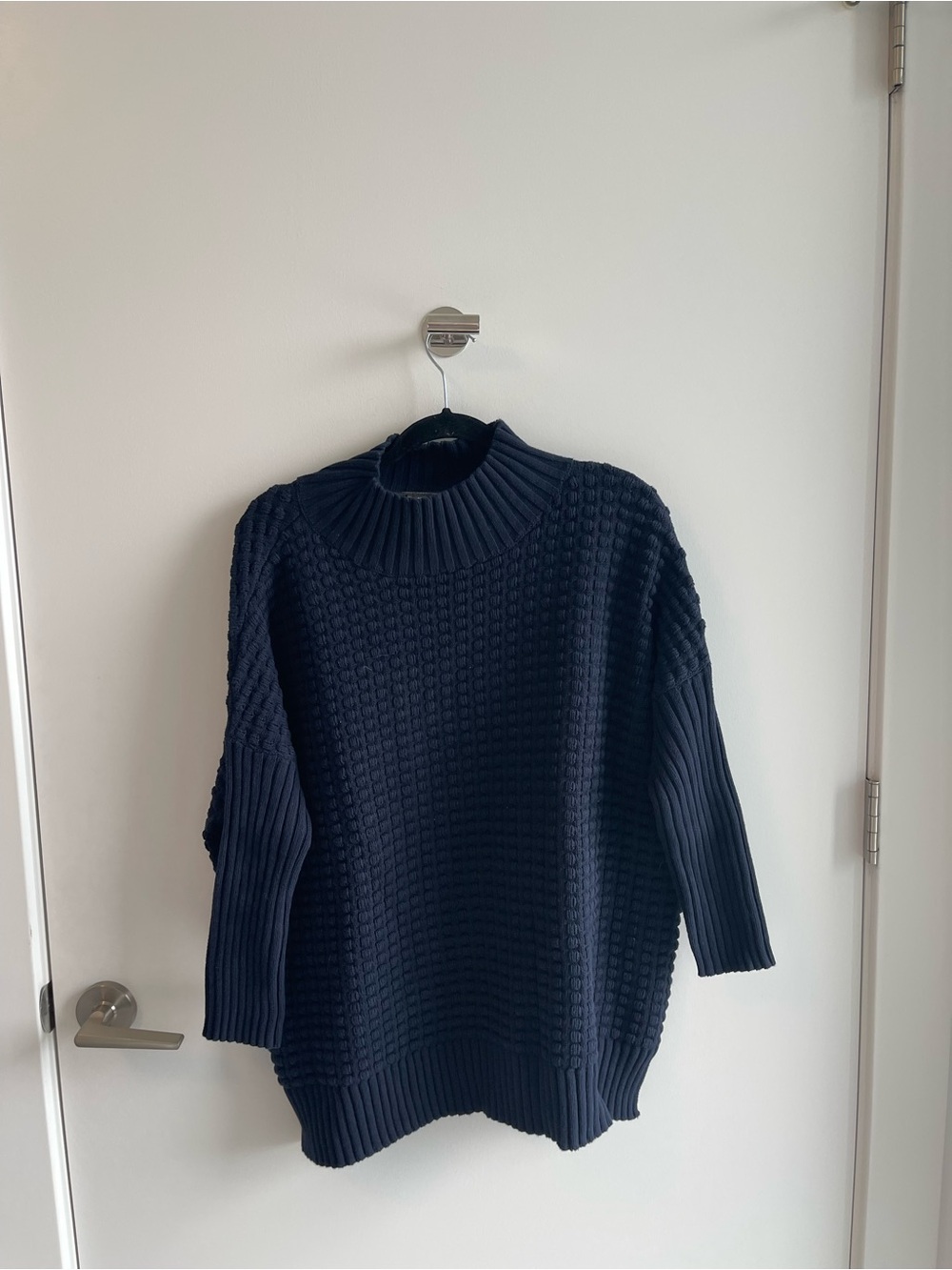 French Connection Chunky Navy Mock-Neck Knit Sweater